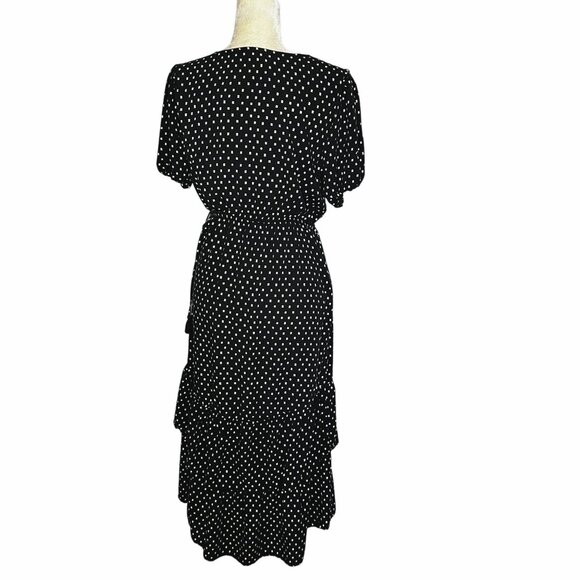 Knox Rose Black Wrap Midi Dress Medium Ruffle Hem Tassel Tie Geometric Print - Picture 6 of 10